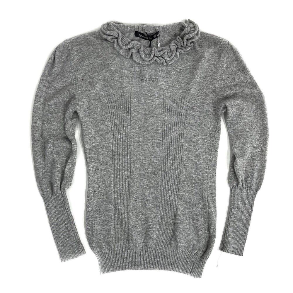 AnnaRita N Girl Size Medium Angora Blend Knit Ruffle Neck Italian Sweater Top